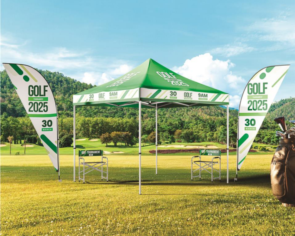 Outdoor Printing Solutions, Pull Up Banner, Outdoor chairs and a printed gazebo set